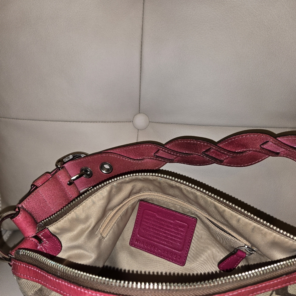 Coach Brown and Pink Signature Shoulder Bag - Picture 9 of 10